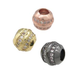 copper barrel beads pave zircon, large hole, mixed, approx 7mm, 3mm hole