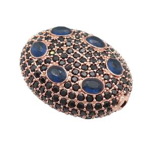 copper oval beads pave blue zircon, rose gold, approx 20-25mm