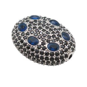 copper oval beads pave blue zircon, platinum plated, approx 20-25mm
