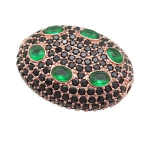copper oval beads pave green zircon, rose gold, approx 20-25mm