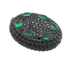 copper oval beads pave green zircon, black plated, approx 20-25mm