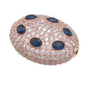 copper oval beads pave blue zircon, rose gold, approx 20-25mm