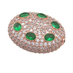 copper oval beads pave green zircon, rose gold, approx 20-25mm