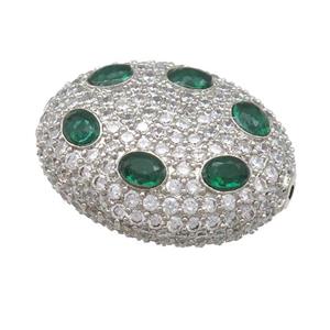 copper oval beads pave green zircon, platinum plated, approx 20-25mm