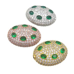 copper oval beads pave green zircon, mixed, approx 20-25mm