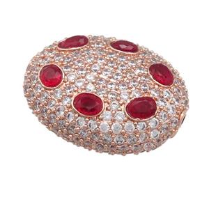 copper oval beads pave red zircon, rose gold, approx 20-25mm