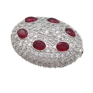 copper oval beads pave red zircon, platinum plated, approx 20-25mm