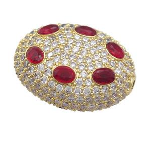 copper oval beads pave red zircon, gold plated, approx 20-25mm