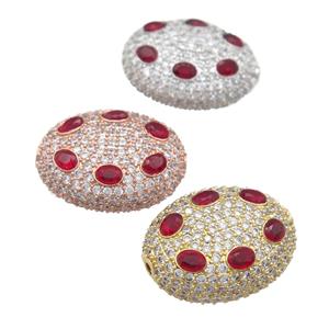 copper oval beads pave red zircon, mixed, approx 20-25mm
