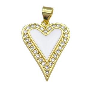 copper heart pendant pave zircon, white enamel, gold plated, approx 16-20mm