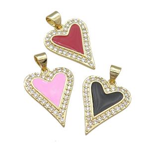 copper heart pendant pave zircon, enamel, gold plated, mixed, approx 16-20mm