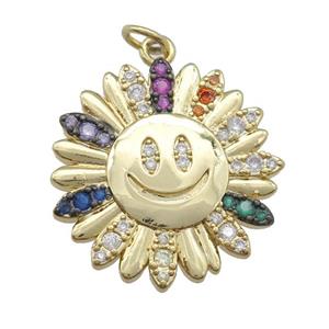 copper sunflower pendant pave zircon, gold plated, approx 23mm