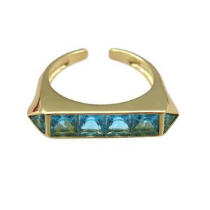 copper Ring pave blue zircon, gold plated, approx 5x25mm, 18mm dia