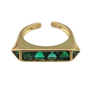 copper Ring pave green zircon, gold plated, approx 5x25mm, 18mm dia