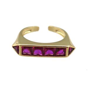 copper Ring pave hotpink zircon, gold plated, approx 5x25mm, 18mm dia