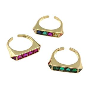 copper Ring pave zircon, gold plated, mixed, approx 5x25mm, 18mm dia