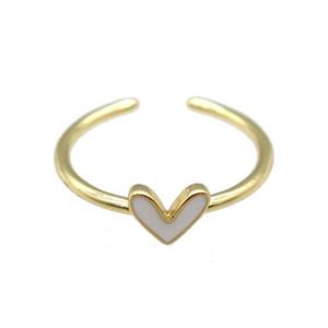 copper Ring with white enamel heart, gold plated, approx 6-7mm, 18mm dia
