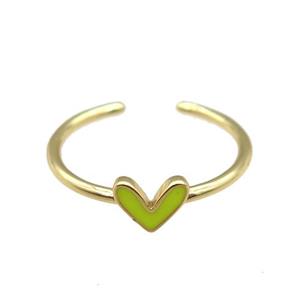 copper Ring with yellow enamel heart, gold plated, approx 6-7mm, 18mm dia