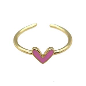 copper Ring with pink enamel heart, gold plated, approx 6-7mm, 18mm dia
