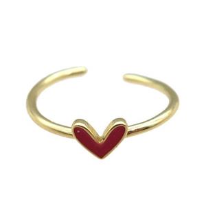 copper Ring with red enamel heart, gold plated, approx 6-7mm, 18mm dia