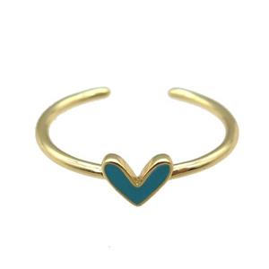 copper Ring with teal enamel heart, gold plated, approx 6-7mm, 18mm dia
