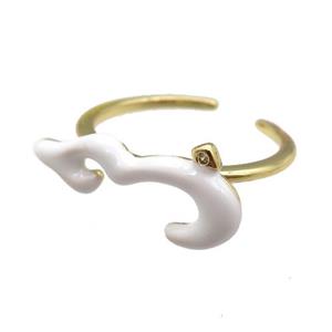 copper Ring with white enamel, gold plated, approx 9-20mm, 18mm dia