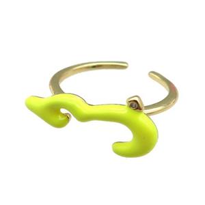 copper Ring with yellow enamel, gold plated, approx 9-20mm, 18mm dia