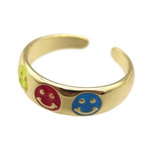 copper Ring with enamel emoji, gold plated, approx 6mm, 18mm dia