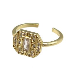 copper Ring paved zircon, gold plated, approx 10-12.5mm, 18mm dia
