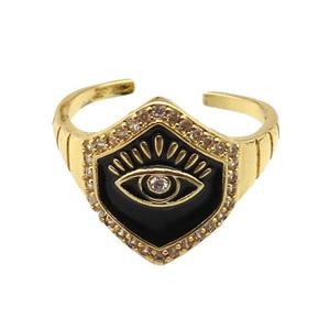 copper Ring with black enamel, eye, gold plated, approx 16mm, 18mm dia