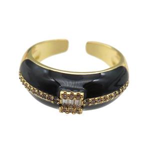 copper Ring pave zircon with black enamel, gold plated, approx 8mm, 18mm dia
