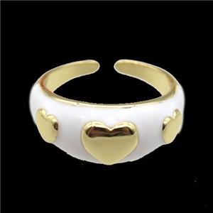 copper Ring with white enamel, heart, gold plated, approx 10mm, 18mm dia