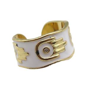 copper Ring with white enamel, hand, gold plated, approx 10mm, 18mm dia
