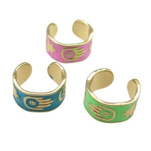 copper Ring with enamel, hand, gold plated, mixed, approx 10mm, 18mm dia