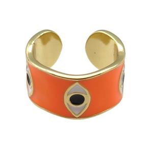 copper Ring with orange enamel, evil eye, gold plated, approx 10mm, 18mm dia