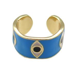copper Ring with blue enamel, evil eye, gold plated, approx 10mm, 18mm dia