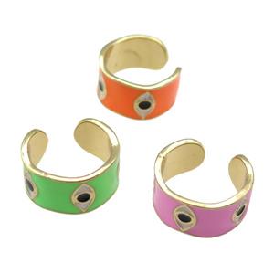 copper Ring with enamel, evil eye, gold plated, mixed, approx 10mm, 18mm dia