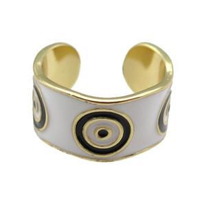 copper Ring with white enamel, evil eye, gold plated, approx 10mm, 18mm dia
