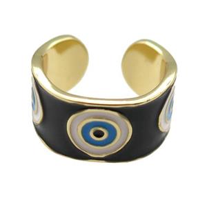 copper Ring with black enamel, evil eye, gold plated, approx 10mm, 18mm dia