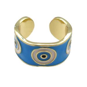 copper Ring with blue enamel, evil eye, gold plated, approx 10mm, 18mm dia
