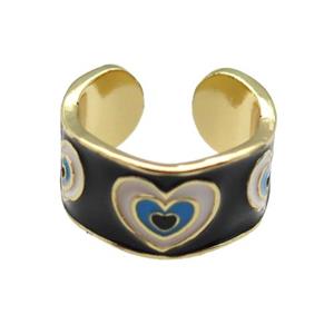 copper Ring with black enamel, heart, gold plated, approx 10mm, 18mm dia
