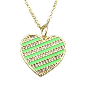 copper Necklace with green enamel heart, gold plated, approx 20mm, 42-47cm length