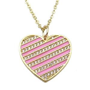 copper Necklace with pink enamel heart, gold plated, approx 20mm, 42-47cm length
