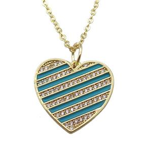 copper Necklace with teal enamel heart, gold plated, approx 20mm, 42-47cm length