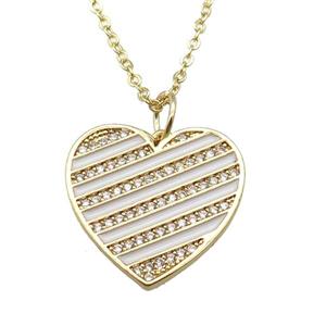 copper Necklace with white enamel heart, gold plated, approx 20mm, 42-47cm length