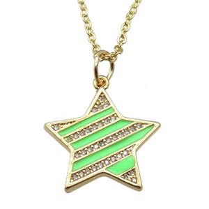 copper Necklace with green enamel star, gold plated, approx 19mm, 42-47cm length