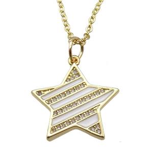 copper Necklace with white enamel star, gold plated, approx 19mm, 42-47cm length
