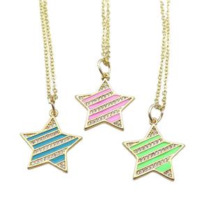 copper Necklace with enamel star, gold plated, mixed, approx 19mm, 42-47cm length
