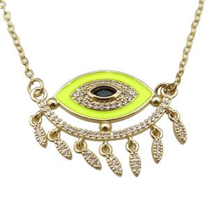 copper Necklace with yellow enamel eye, gold plated, approx 25-30mm, 42-47cm length