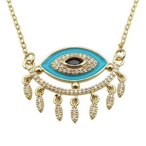 copper Necklace with teal enamel eye, gold plated, approx 25-30mm, 42-47cm length
